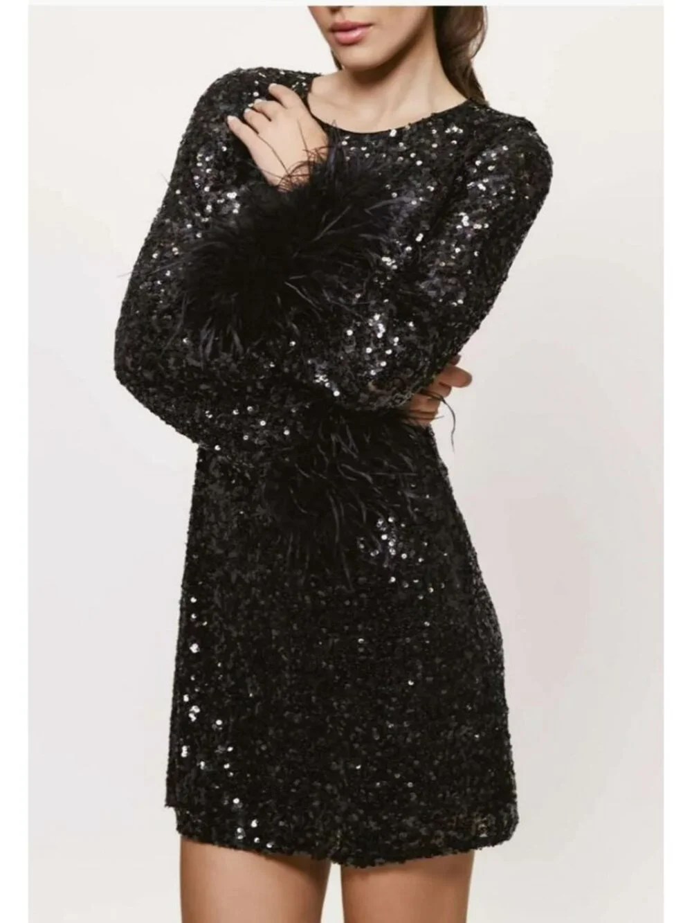 Anthropologie Hutch Sequin Feather Cuff Shift Mini Dress Medium New - Picture 2 of 7